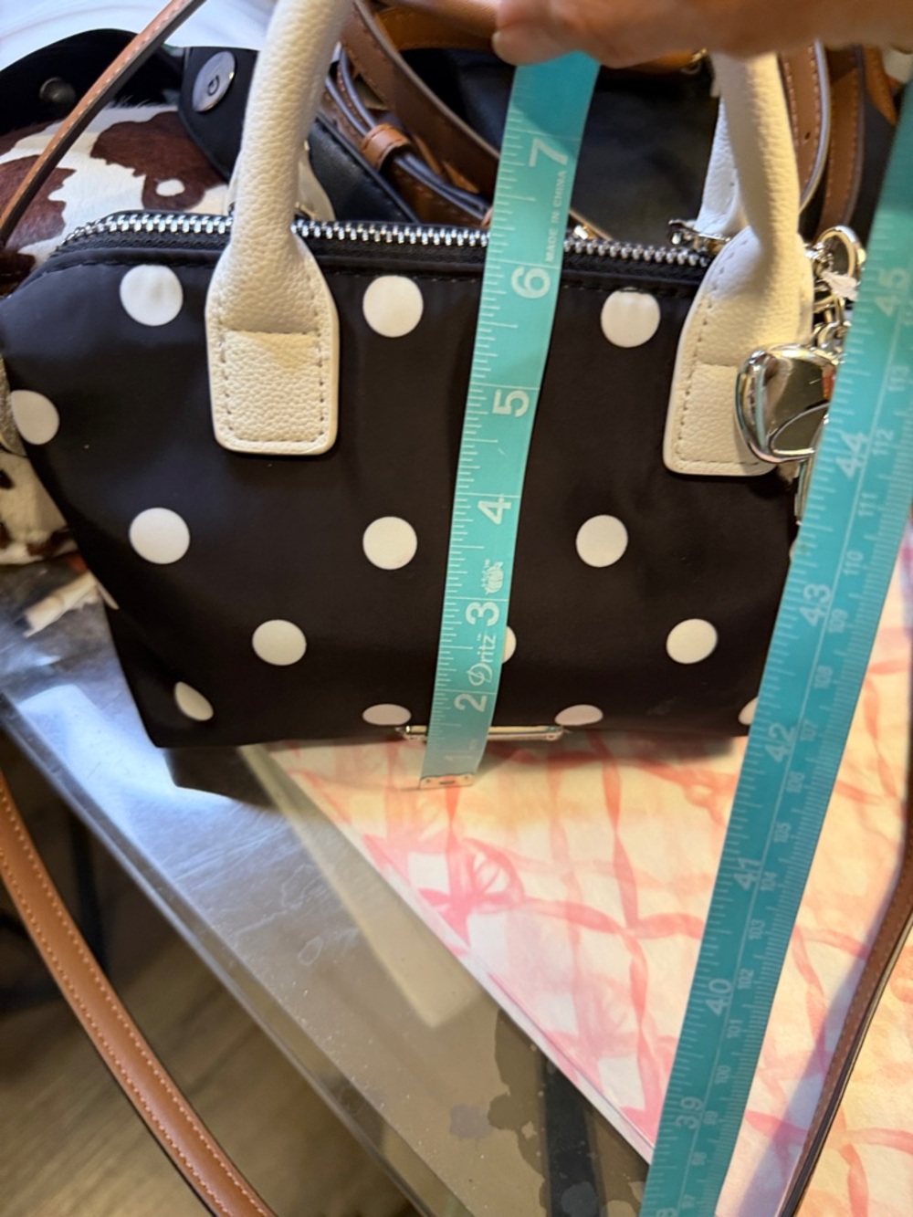 Madden Girl Polka Dot Mini Tote Bag in Black and White - Picture 4 of 7